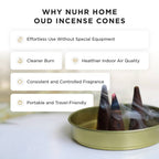 NUHR Home Luxury Oud Incense Cones – Rose & Oud (20 Pack)