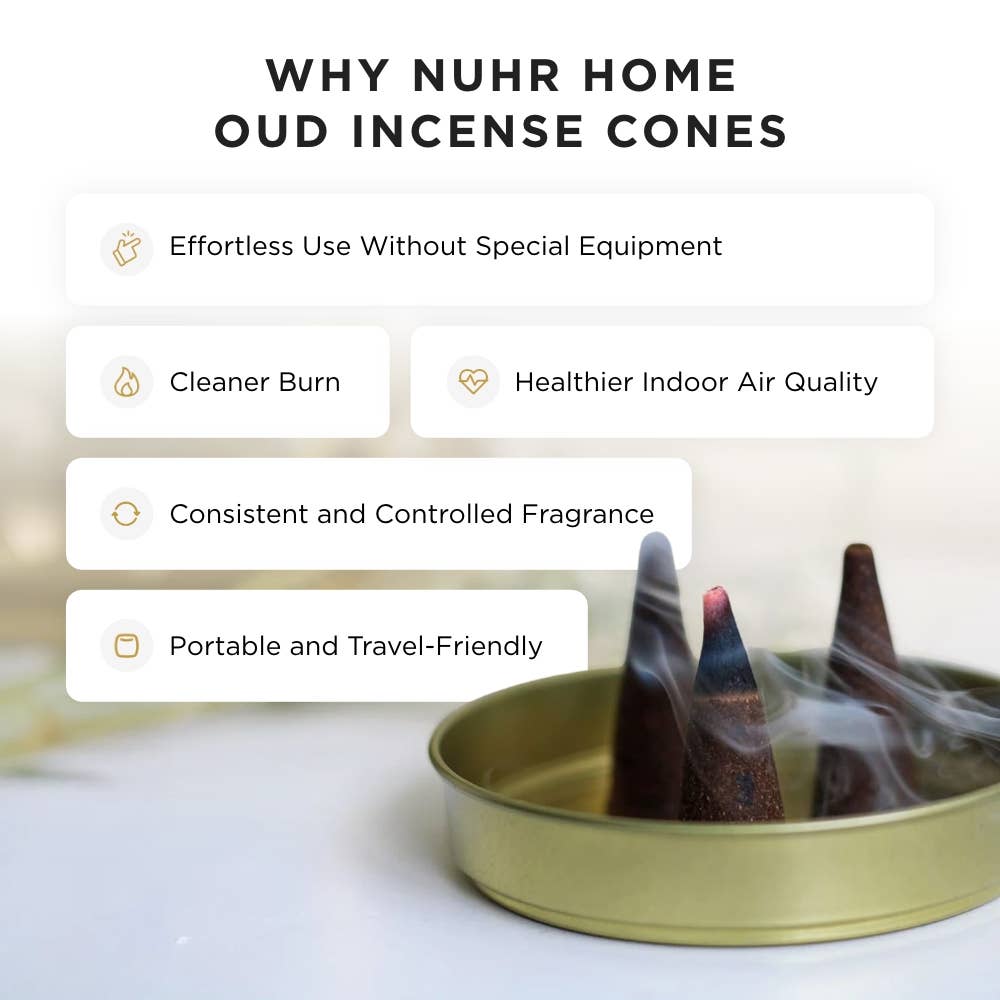 NUHR Home Luxury Oud Incense Cones – Rose & Oud (20 Pack)