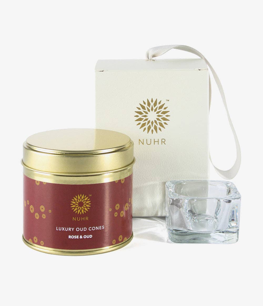 NUHR Home Rose & Oud Incense Gift Set (20 Cones + Glass Burner)