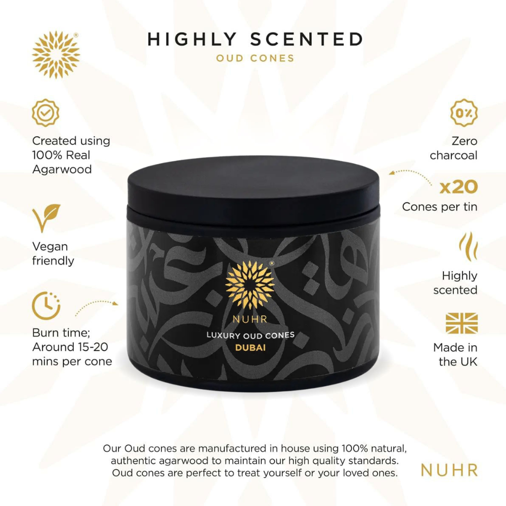 NUHR Home Luxury Oud Incense Cones – Dubai (20 Pack)