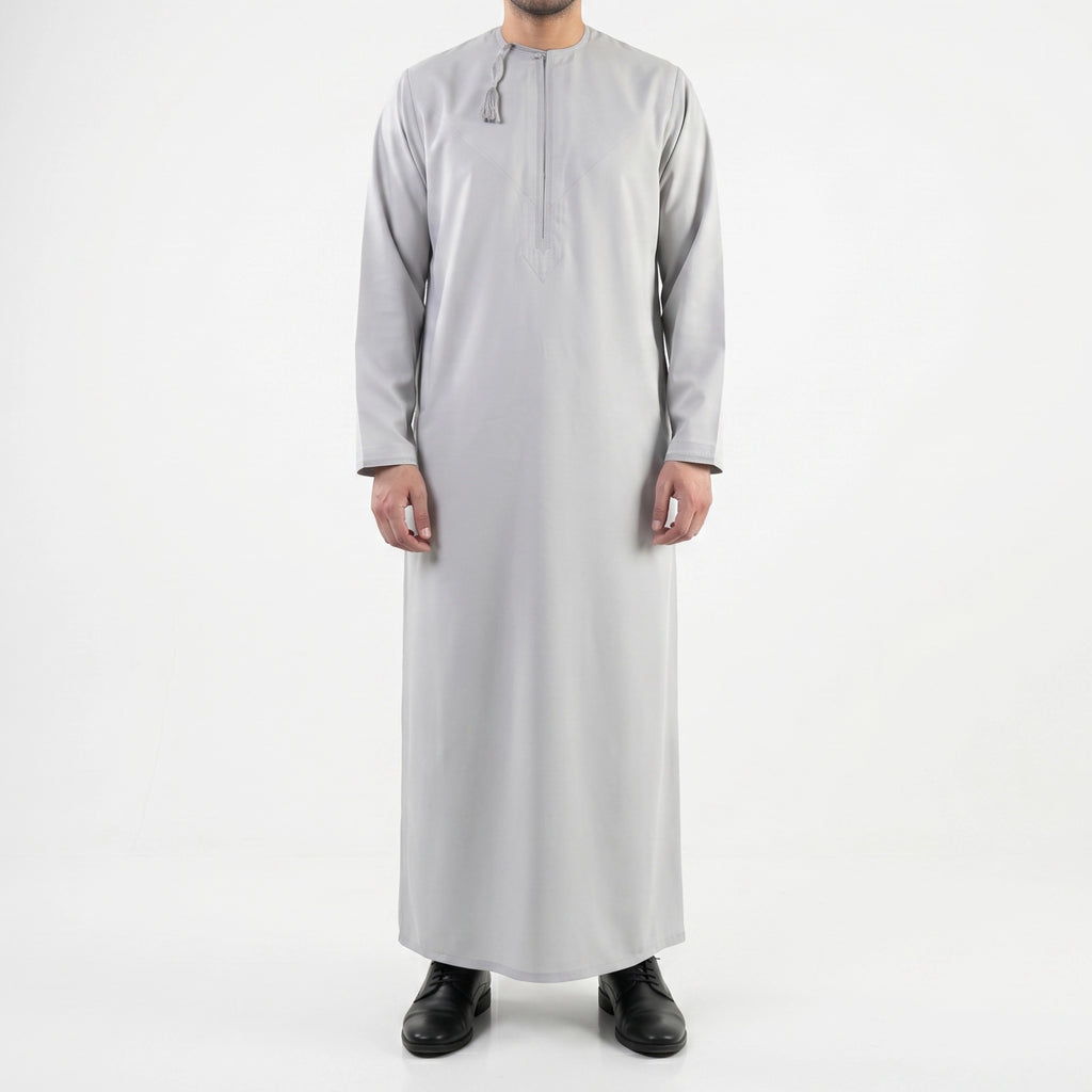 Premium Water-Resistant Omani Thobe for Men in Dust Grey