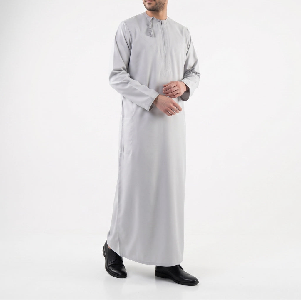 Premium Water-Resistant Omani Thobe for Men in Dust Grey