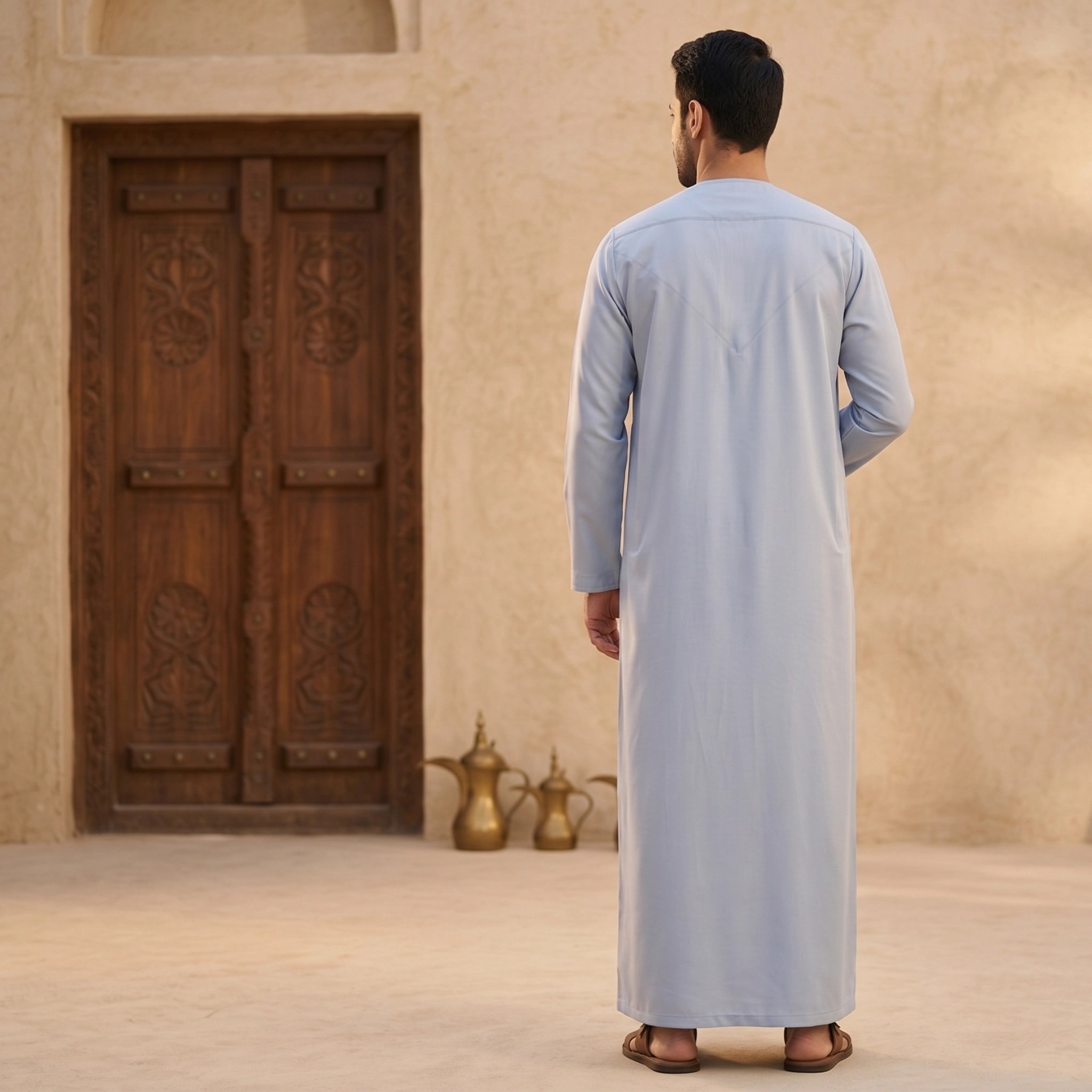 Premium Water-Resistant Omani Thobe for Men in Fog Blue