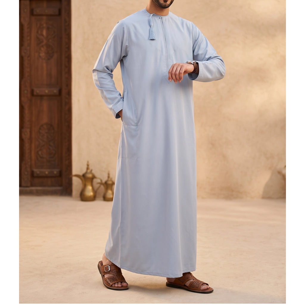Premium Water-Resistant Omani Thobe for Men in Fog Blue