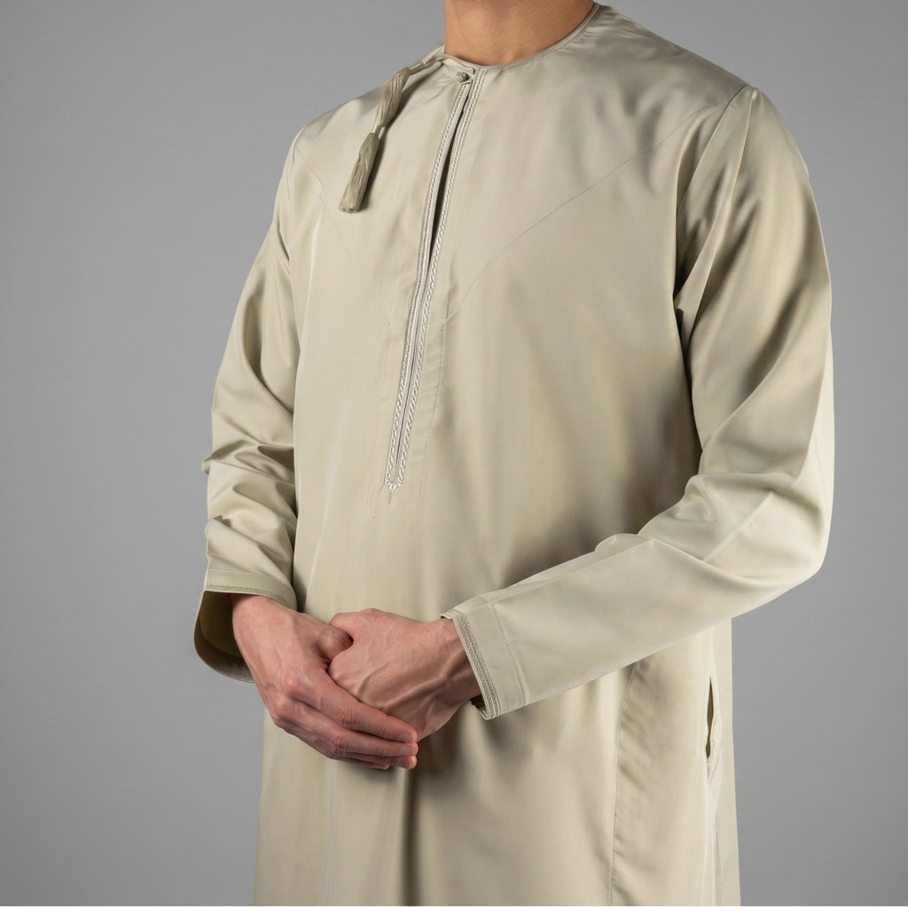 Premium  Water-Resistant Omani Thobe for Men in Olive Khaki