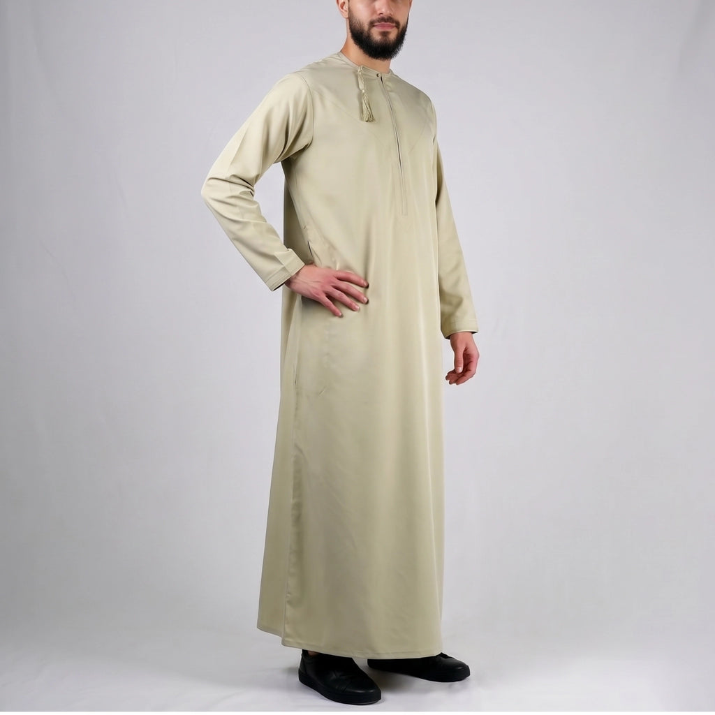 Premium  Water-Resistant Omani Thobe for Men in Olive Khaki