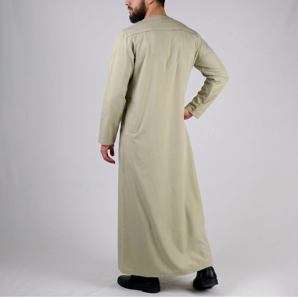 Premium  Water-Resistant Omani Thobe for Men in Olive Khaki