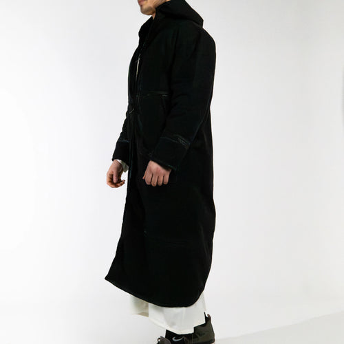 Hooded Farwa Bisht Overcoat in Onyx Black