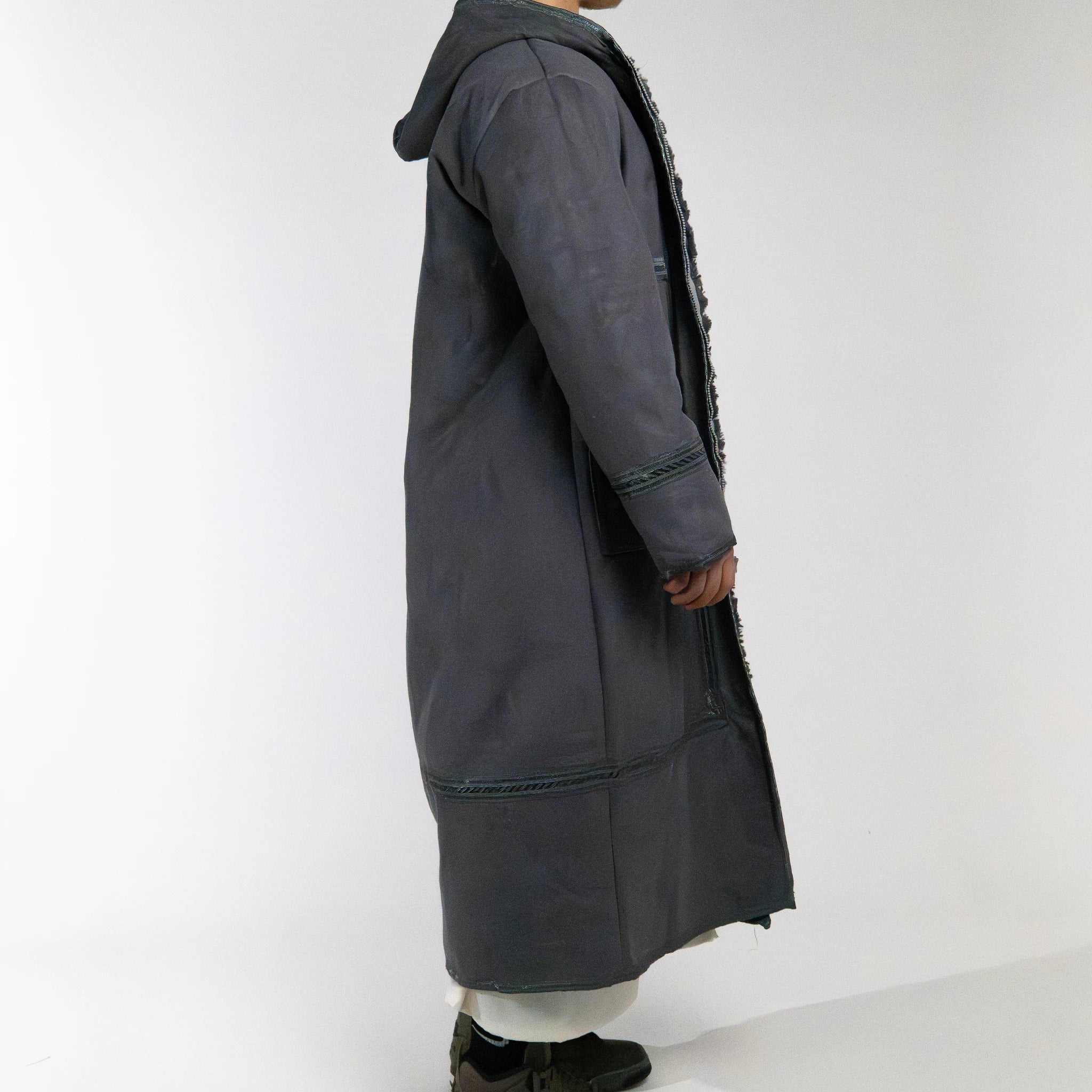 Hooded Farwa Bisht Overcoat in Stone grey