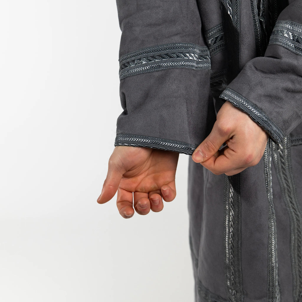 Hooded Farwa Bisht Overcoat in Stone grey