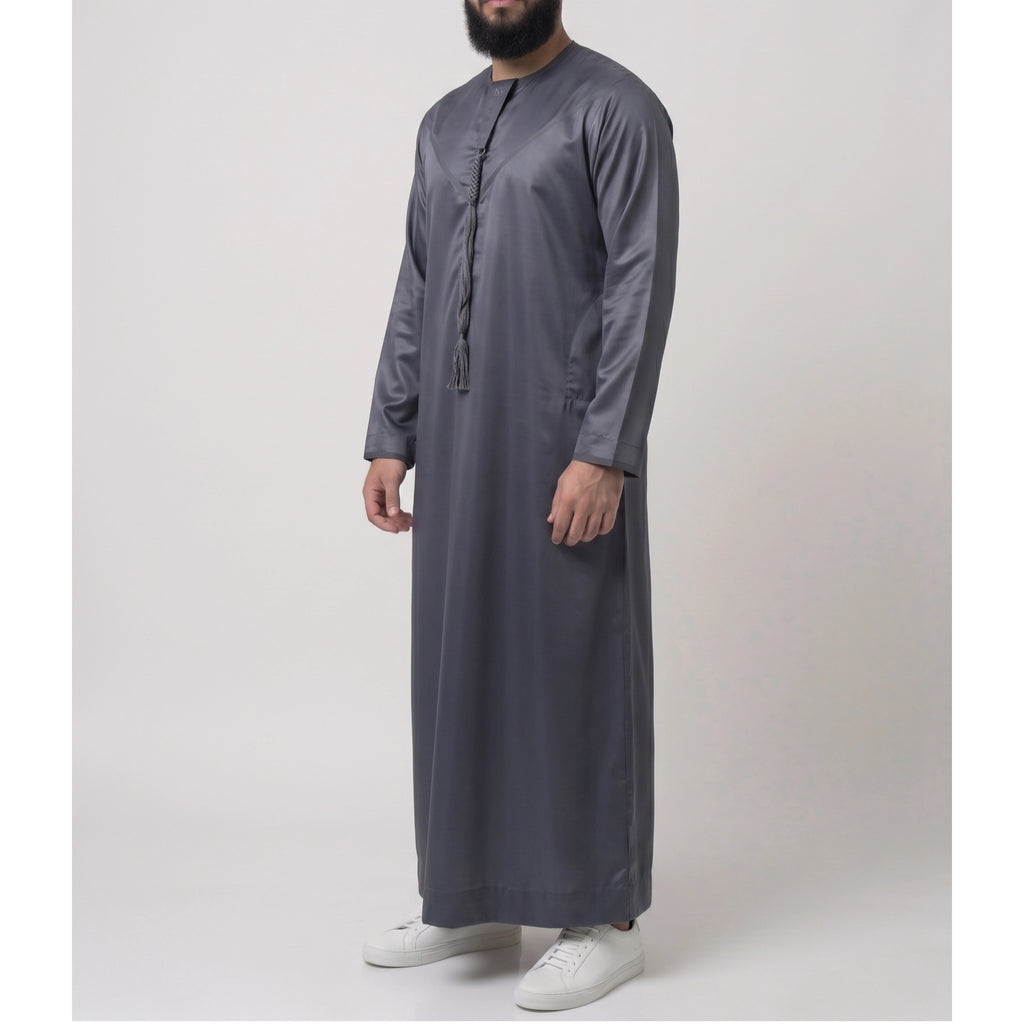 Premium Emirati Men's Thobe in Graphite Grey (Japanese YKK Zipper)