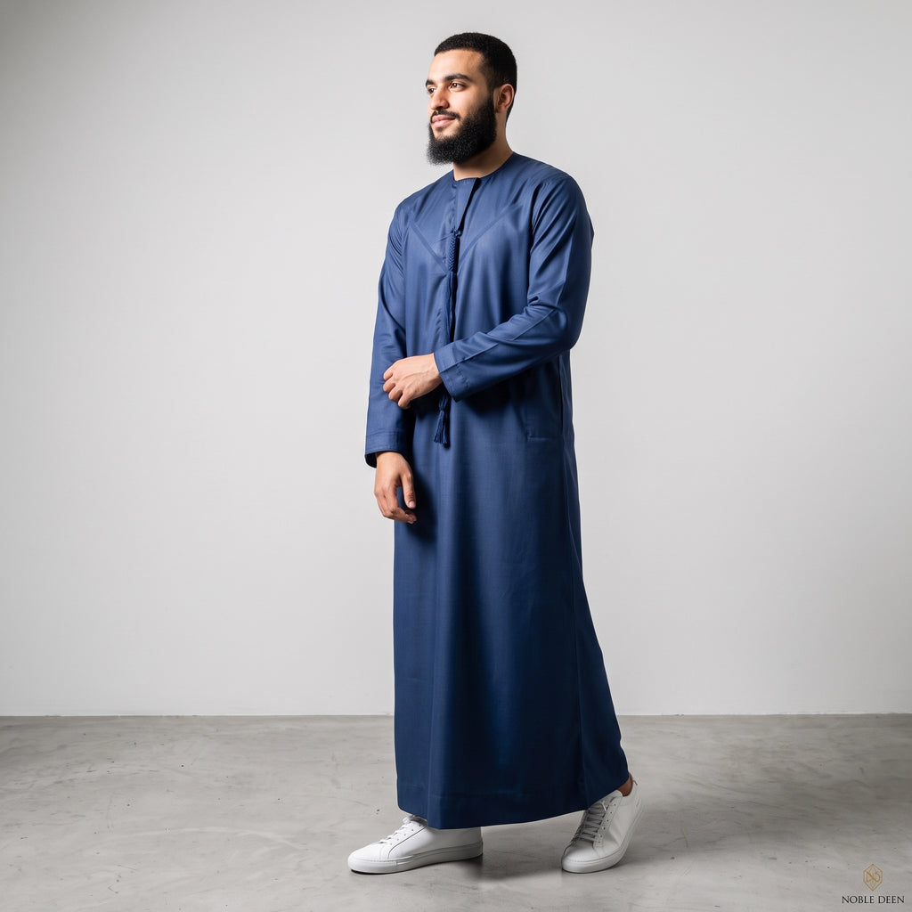 Premium Emirati Men's Thobe in Midnight Blue (Japanese YKK Zipper)