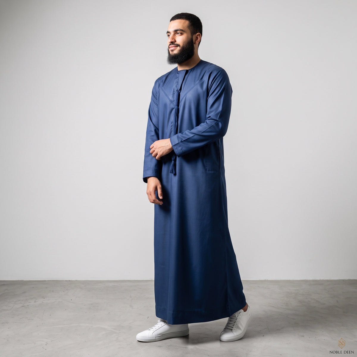 Premium Emirati Men's Thobe in Midnight Blue (Japanese YKK Zipper)