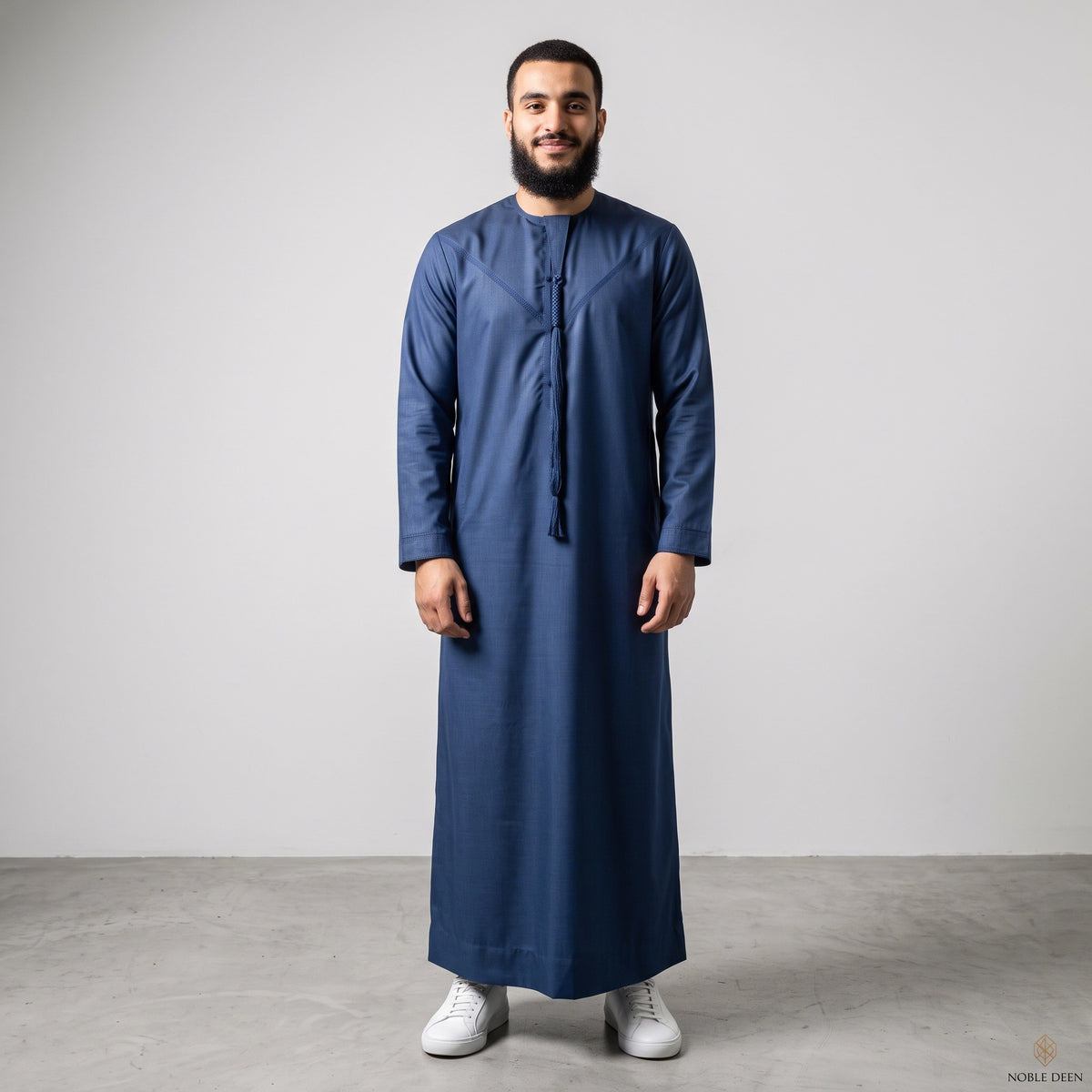 Premium Emirati Men's Thobe in Midnight Blue (Japanese YKK Zipper)