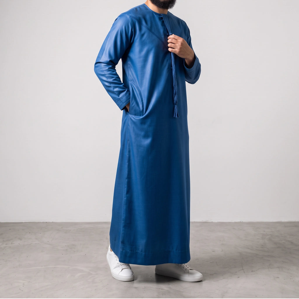 Premium Emirati Men's Thobe in Royal Blue (Japanese YKK Zipper)