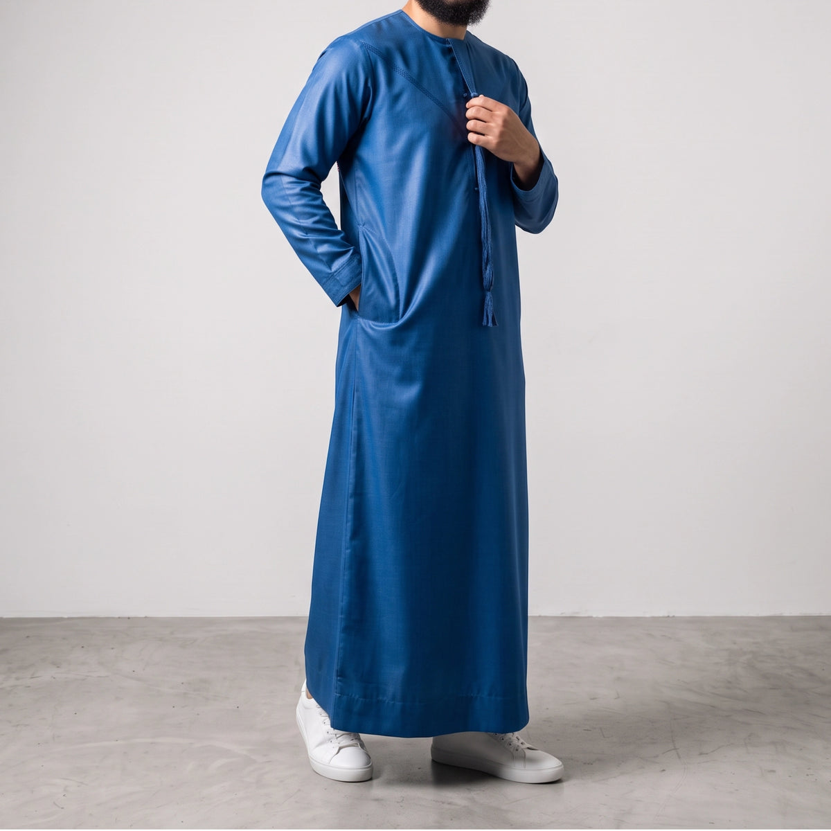 Premium Emirati Men's Thobe in Royal Blue (Japanese YKK Zipper)
