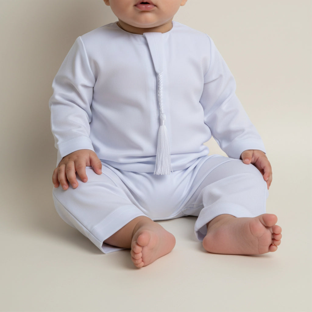 Noble Littles- Baby Thobe Romper in Marble White