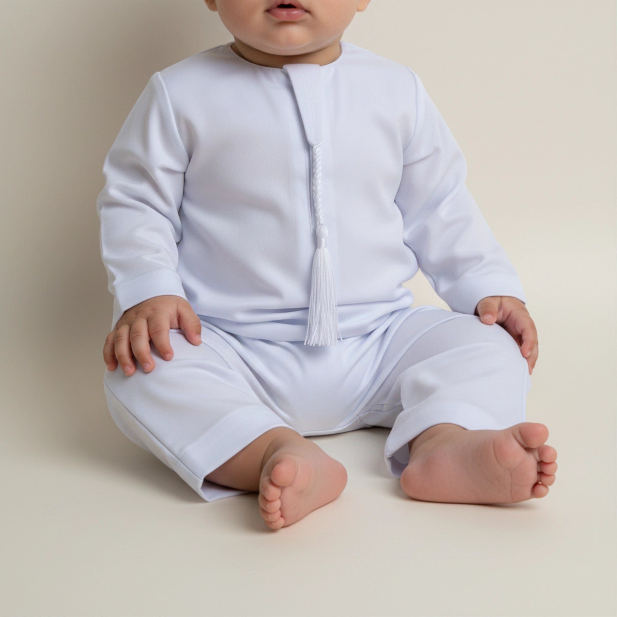 Noble Littles- Baby Thobe Romper in Marble White