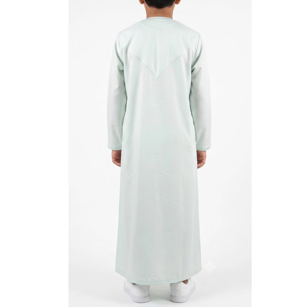 Premium Water-Resistant Boys' Pistachio Green Omani Thobe