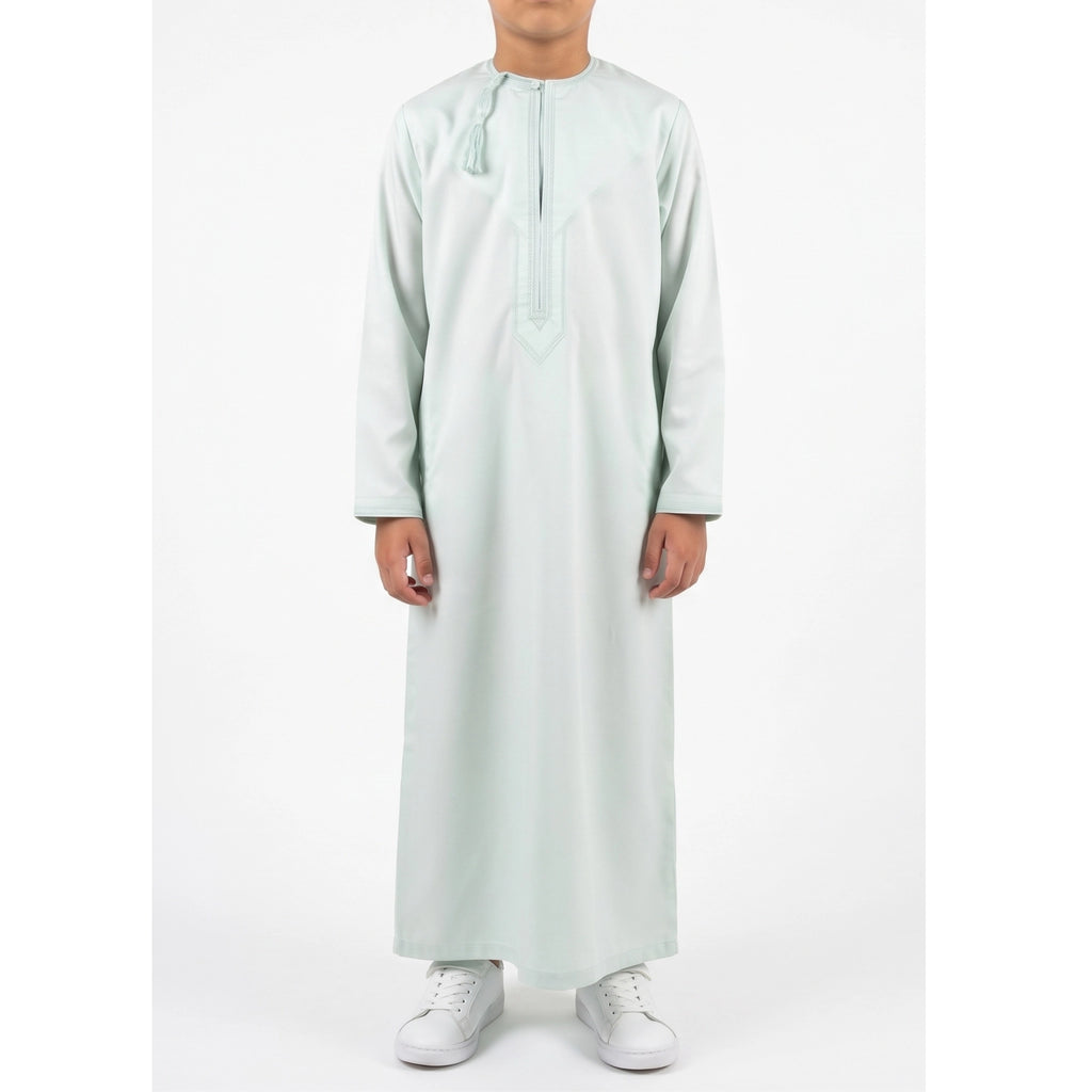 Premium Water-Resistant Boys' Pistachio Green Omani Thobe