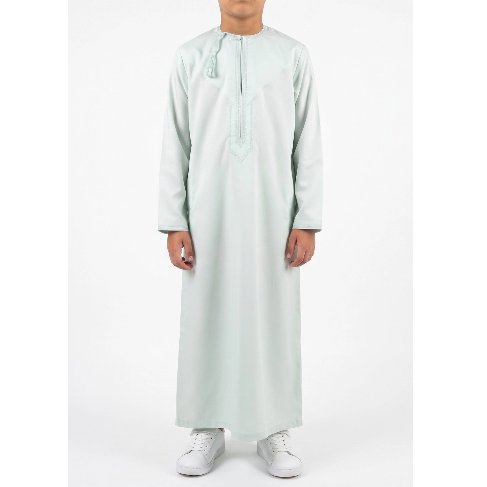 Premium Water-Resistant Boys' Pistachio Green Omani Thobe