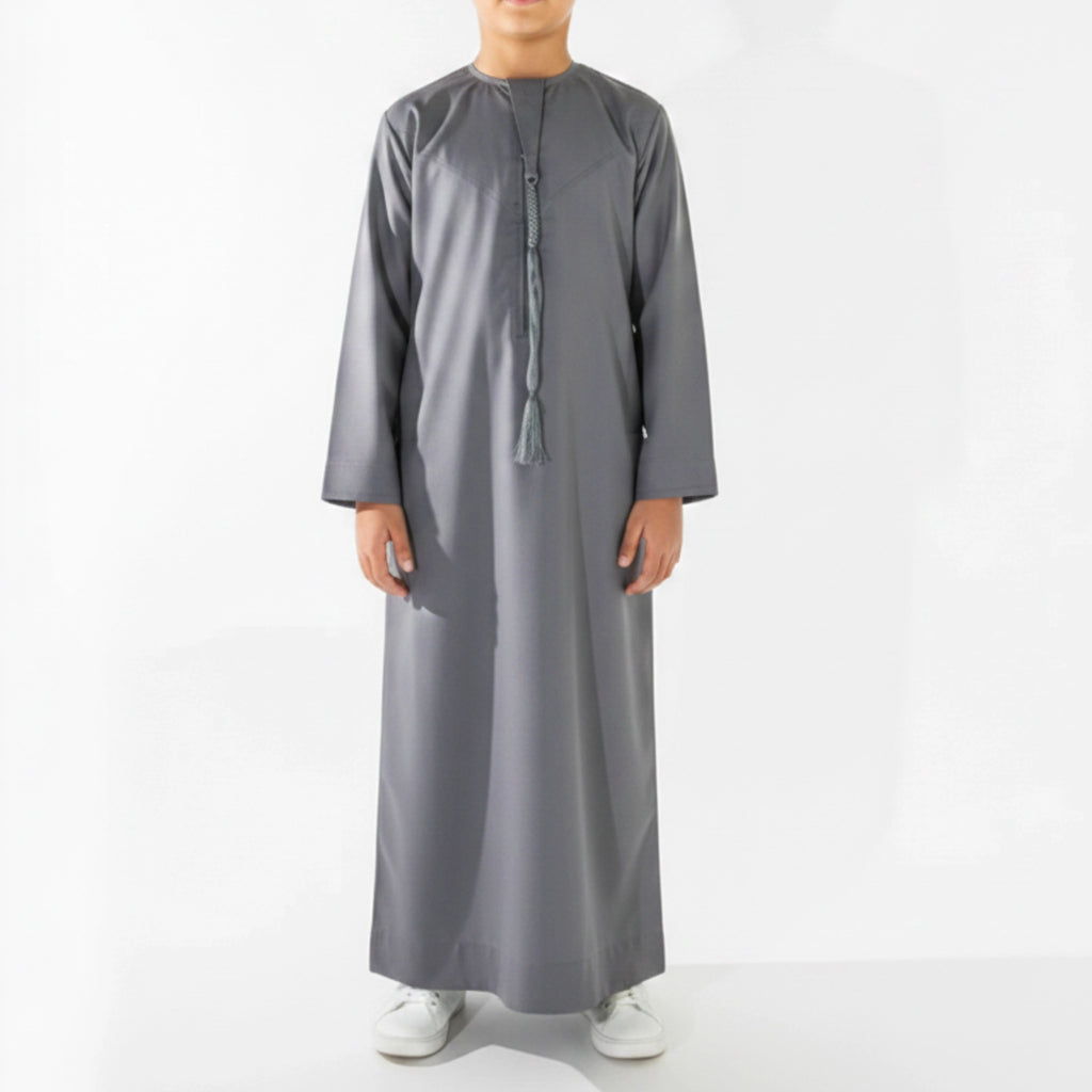 Royal Edition Luxury Emirati Thobe for Boys Steel Grey