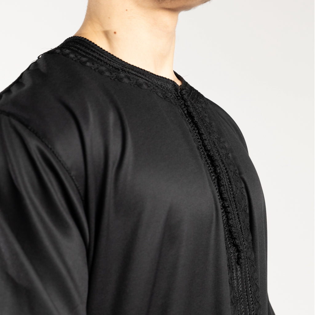 Moroccan full sleeve thobe for men in Jet Black