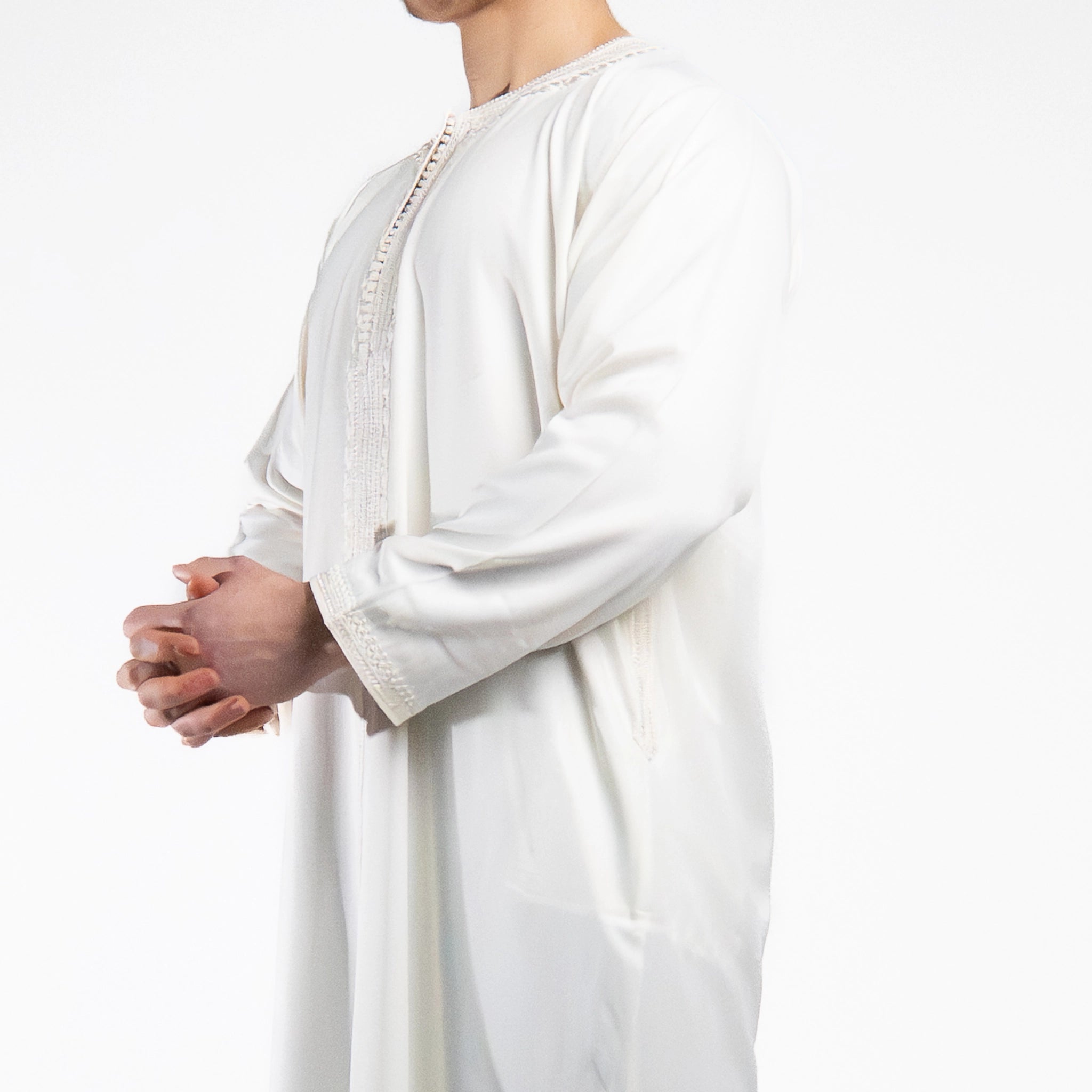 Moroccan full sleeve thobe for men in Saharan Ivory