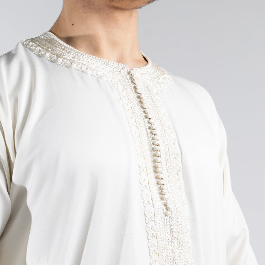 Moroccan full sleeve thobe for men in Saharan Ivory