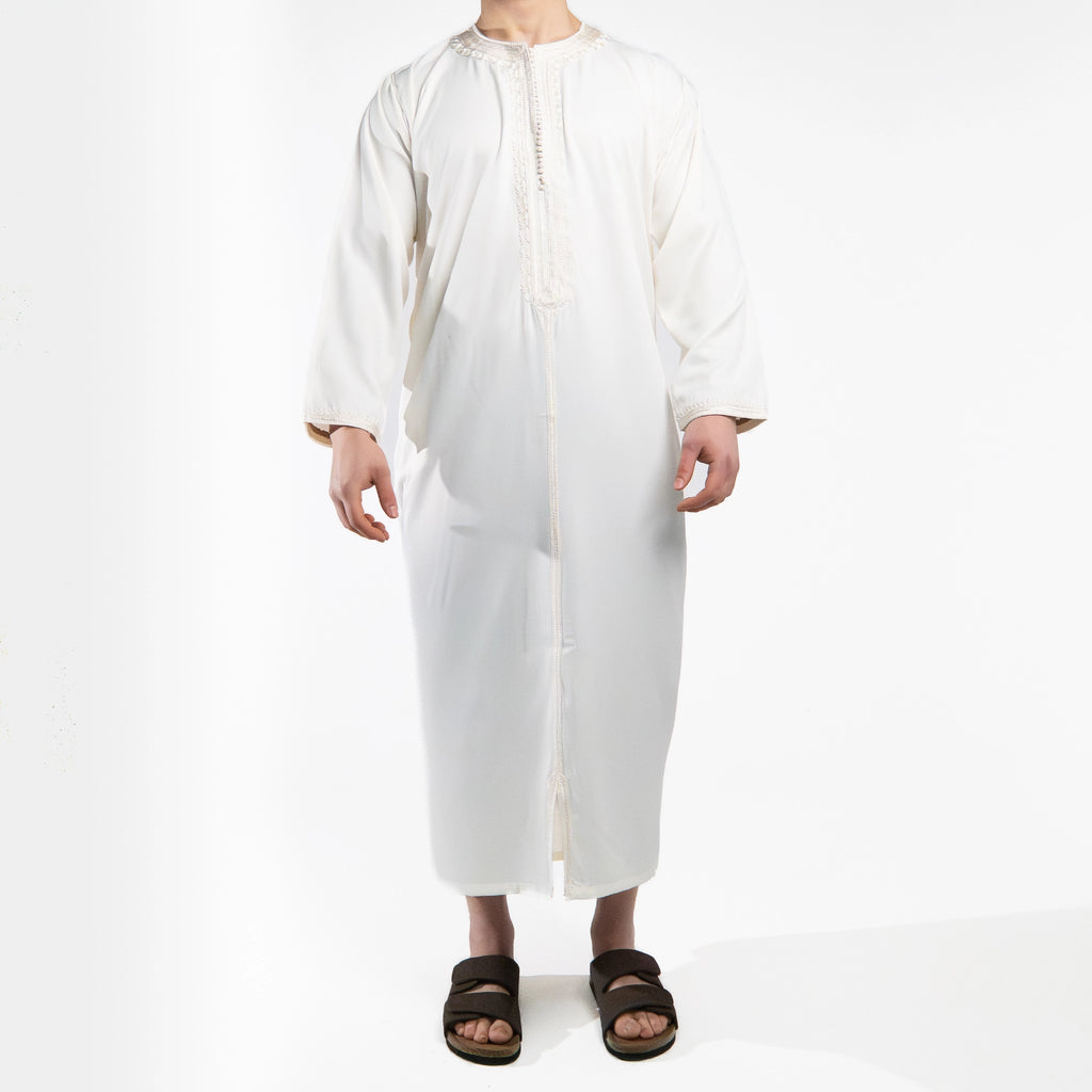 Moroccan full sleeve thobe for men in Saharan Ivory