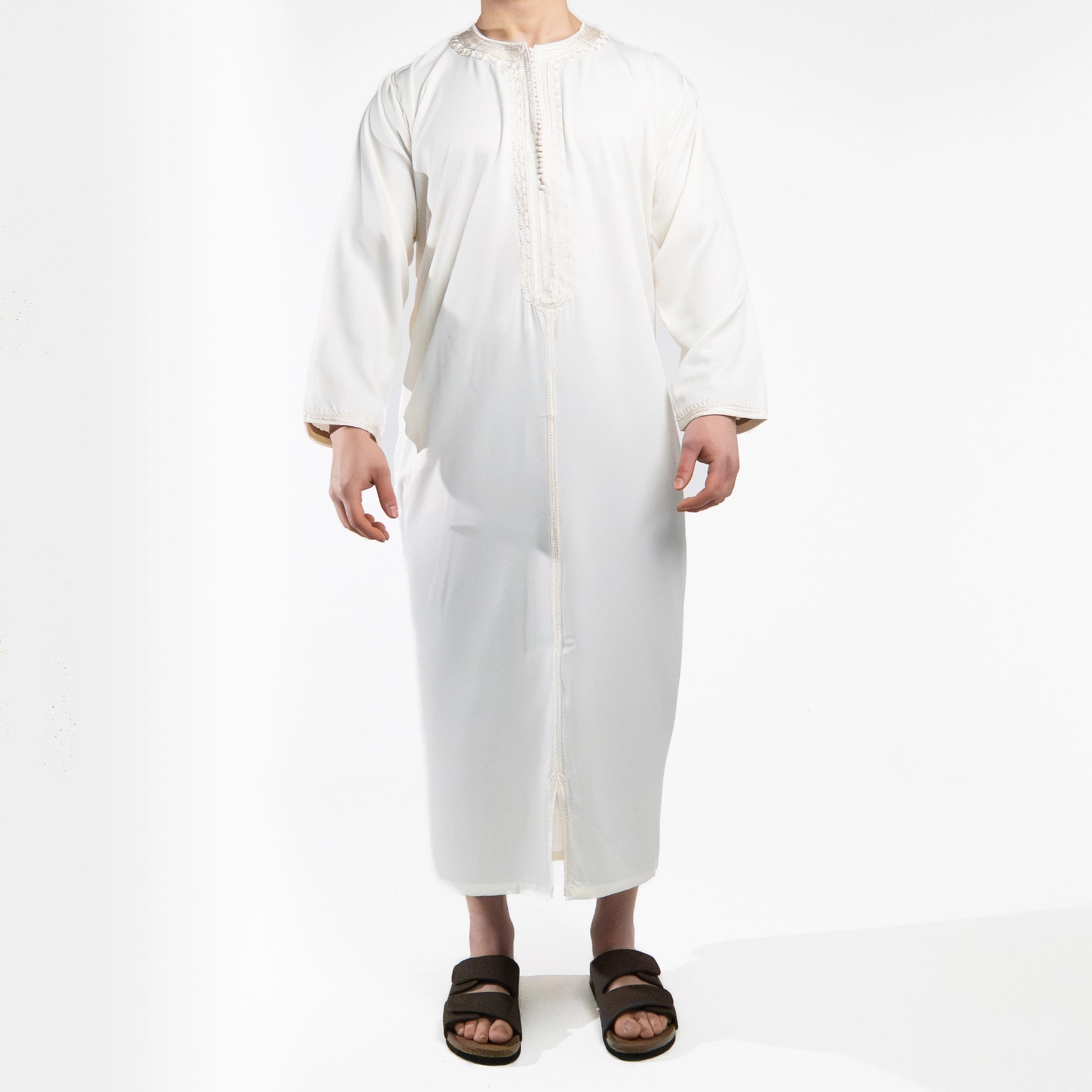 Moroccan full sleeve thobe for men in Saharan Ivory