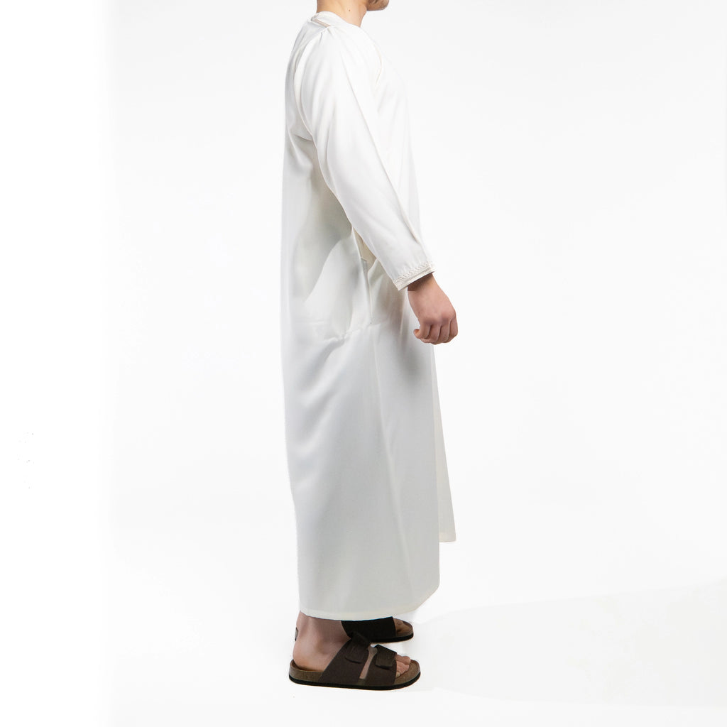 Moroccan full sleeve thobe for men in Saharan Ivory