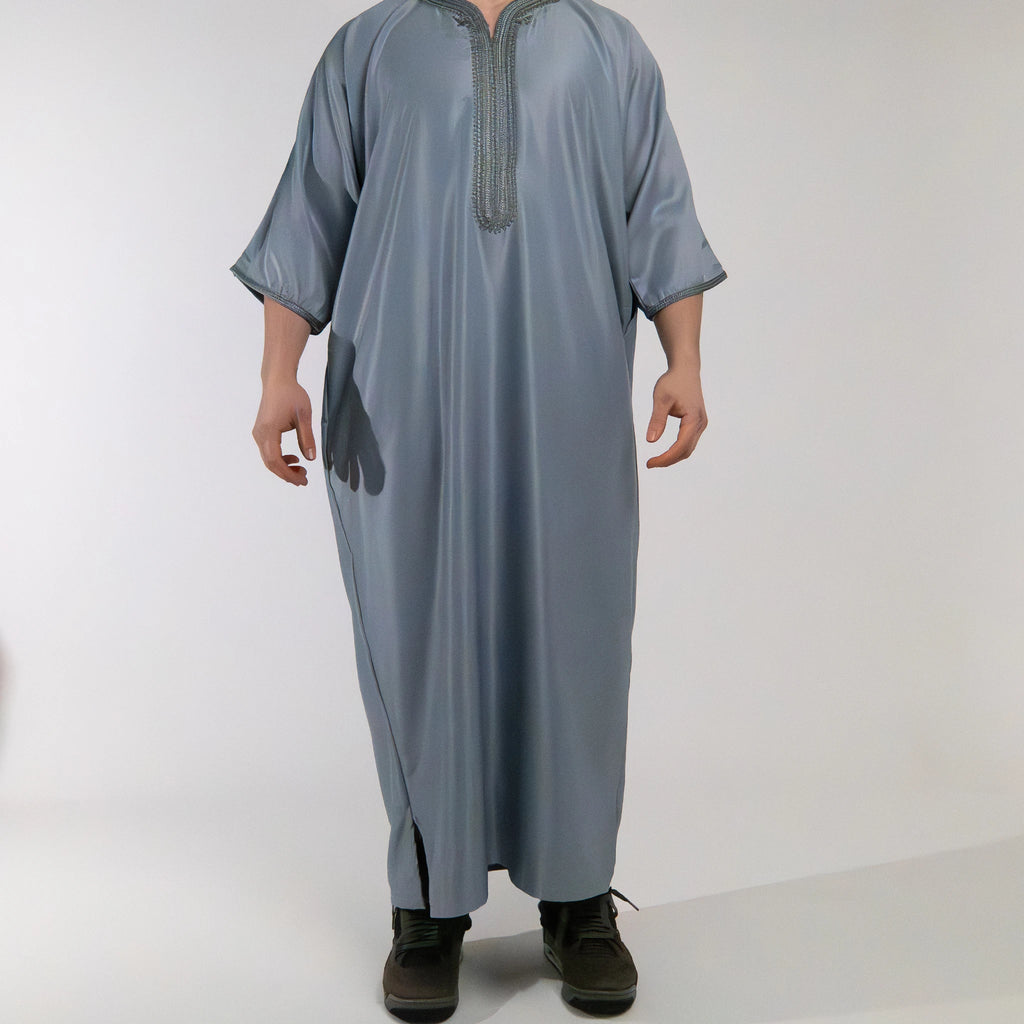 Moroccan Gandoura thobe for men in Celestial Grey