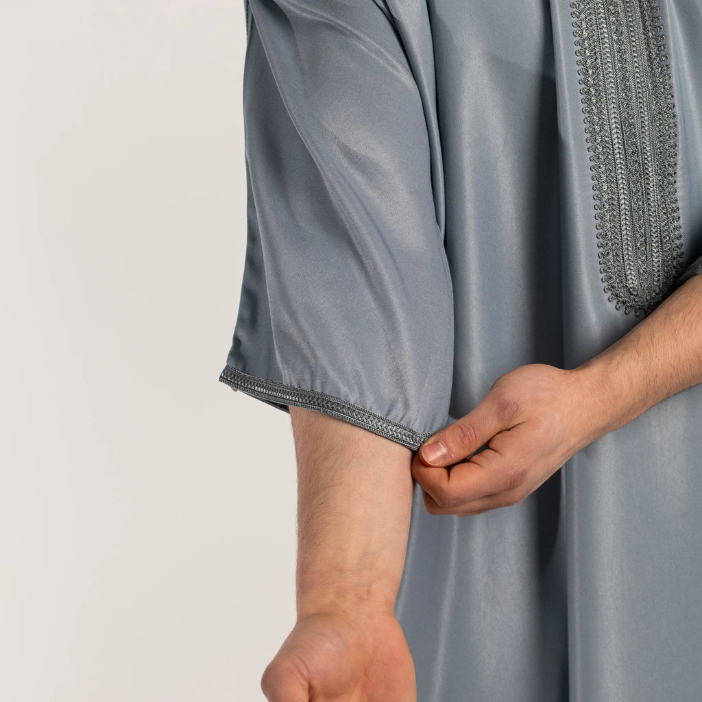 Moroccan Gandoura thobe for men in Celestial Grey