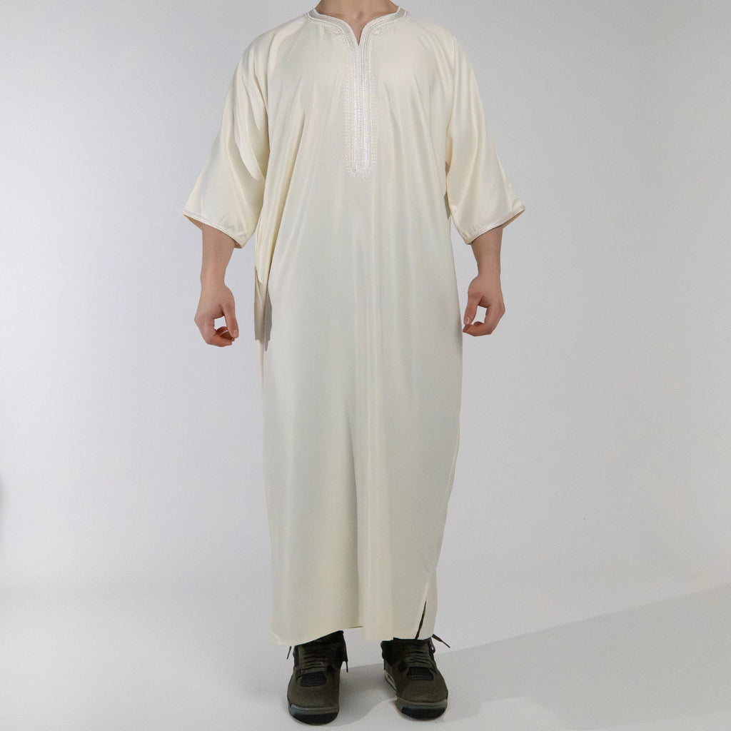 Moroccan Gandoura thobe for men in Saharan Ivory