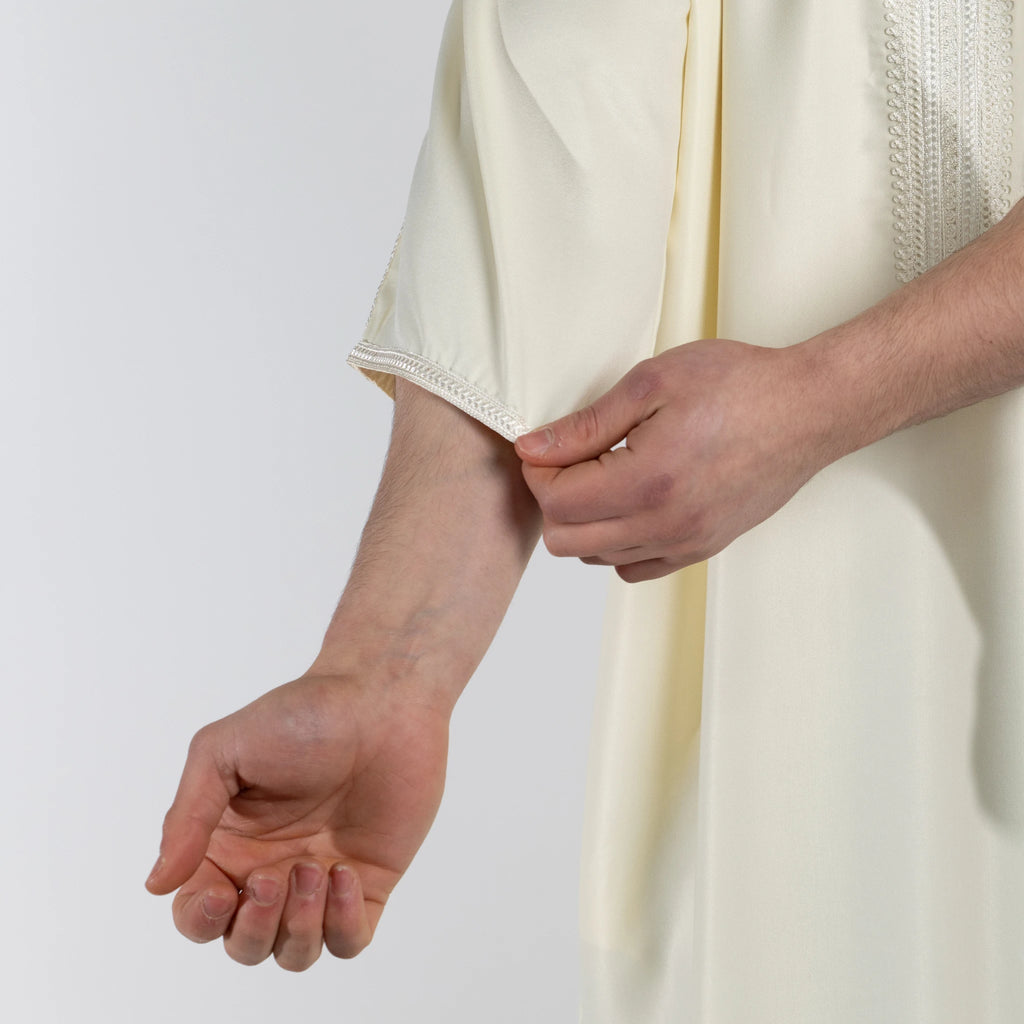 Moroccan Gandoura thobe for men in Saharan Ivory