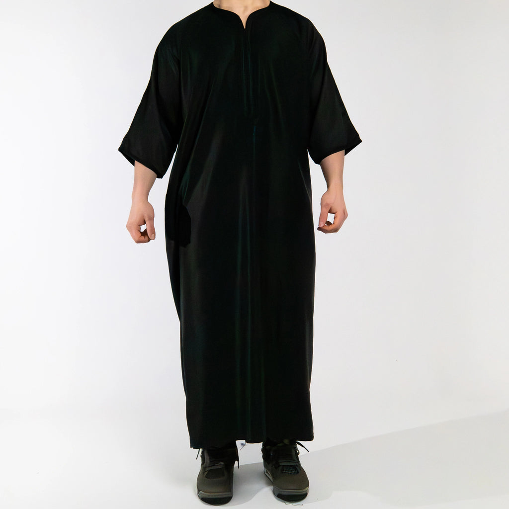 Moroccan Gandoura thobe for men in Jet Black