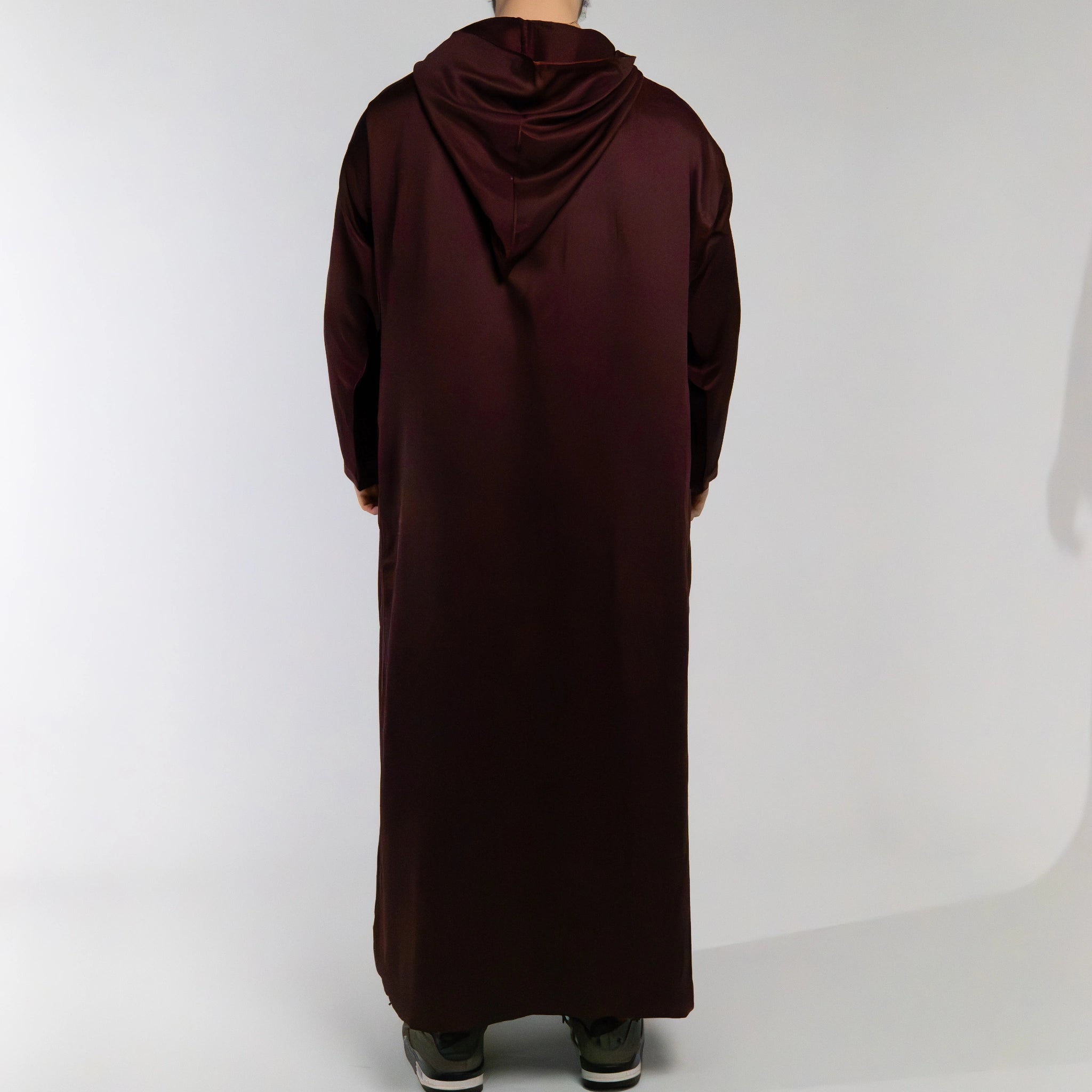 Moroccan hooded Djellaba thobe in Imperial Burgundy