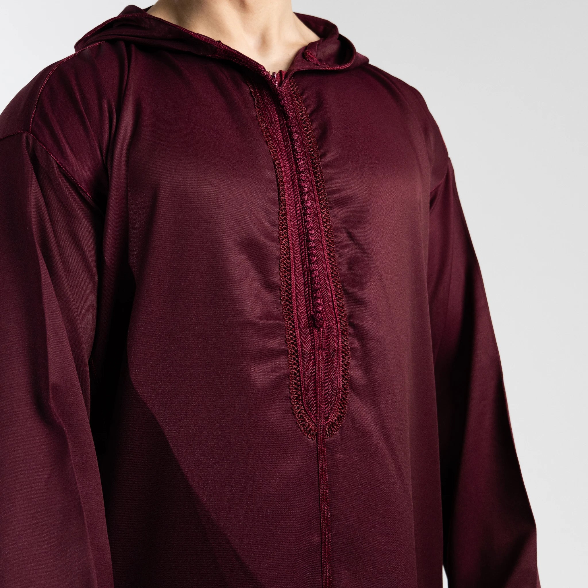 Moroccan hooded Djellaba thobe in Imperial Burgundy