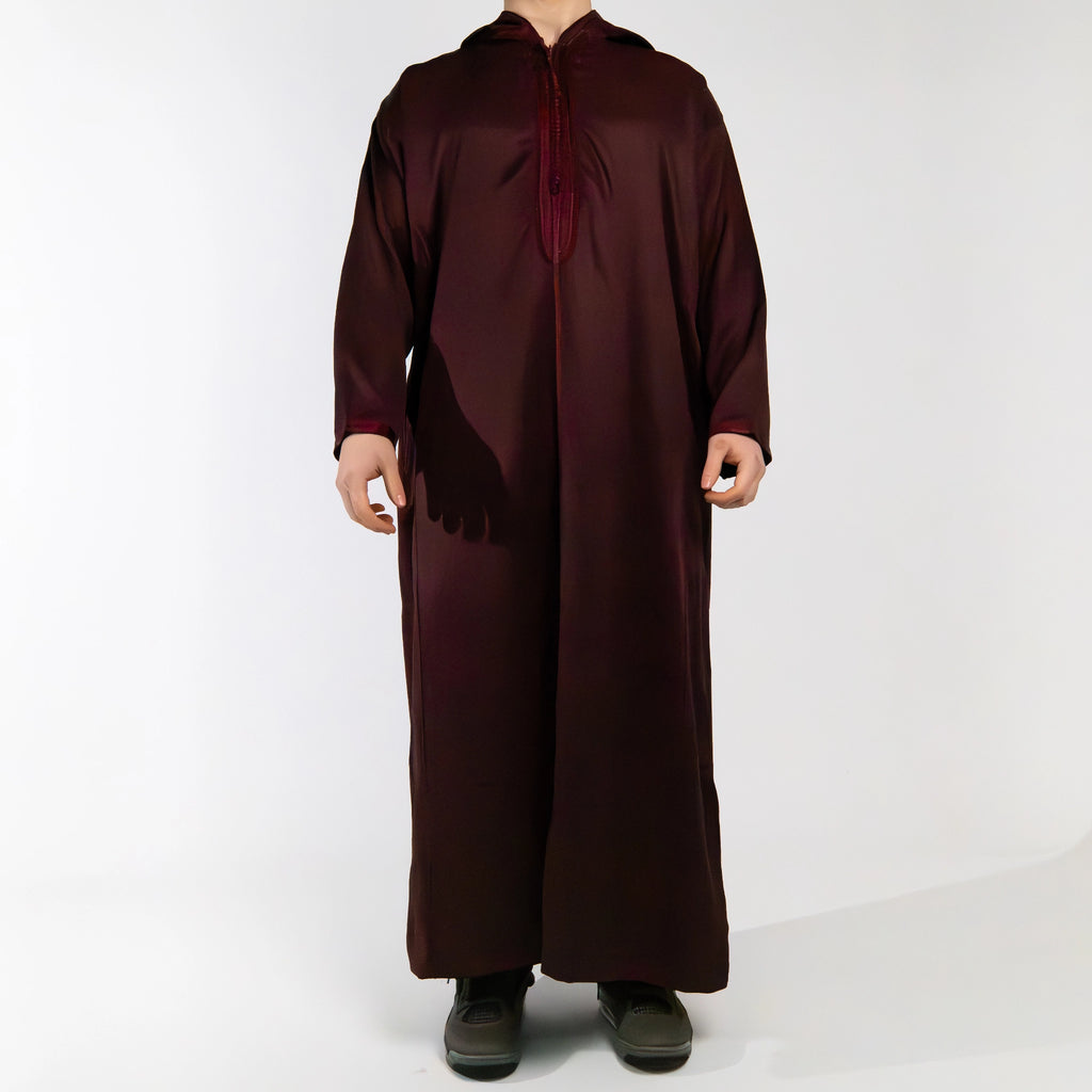 Moroccan hooded Djellaba thobe in Imperial Burgundy