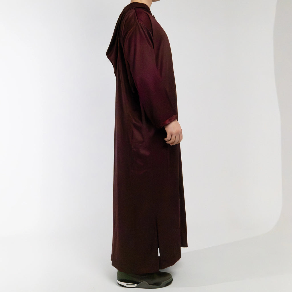 Moroccan hooded Djellaba thobe in Imperial Burgundy