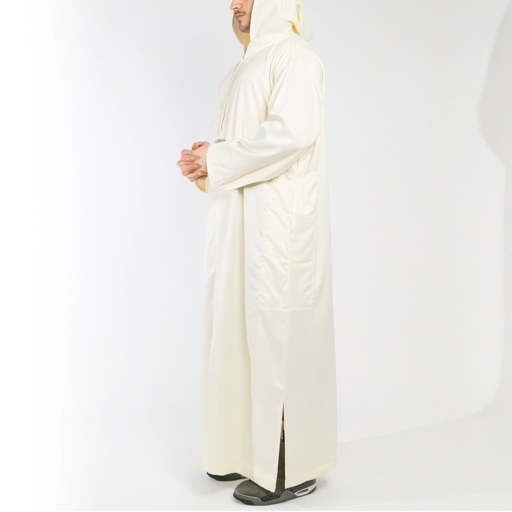 Moroccan hooded Djellaba thobe in Saharan Ivory