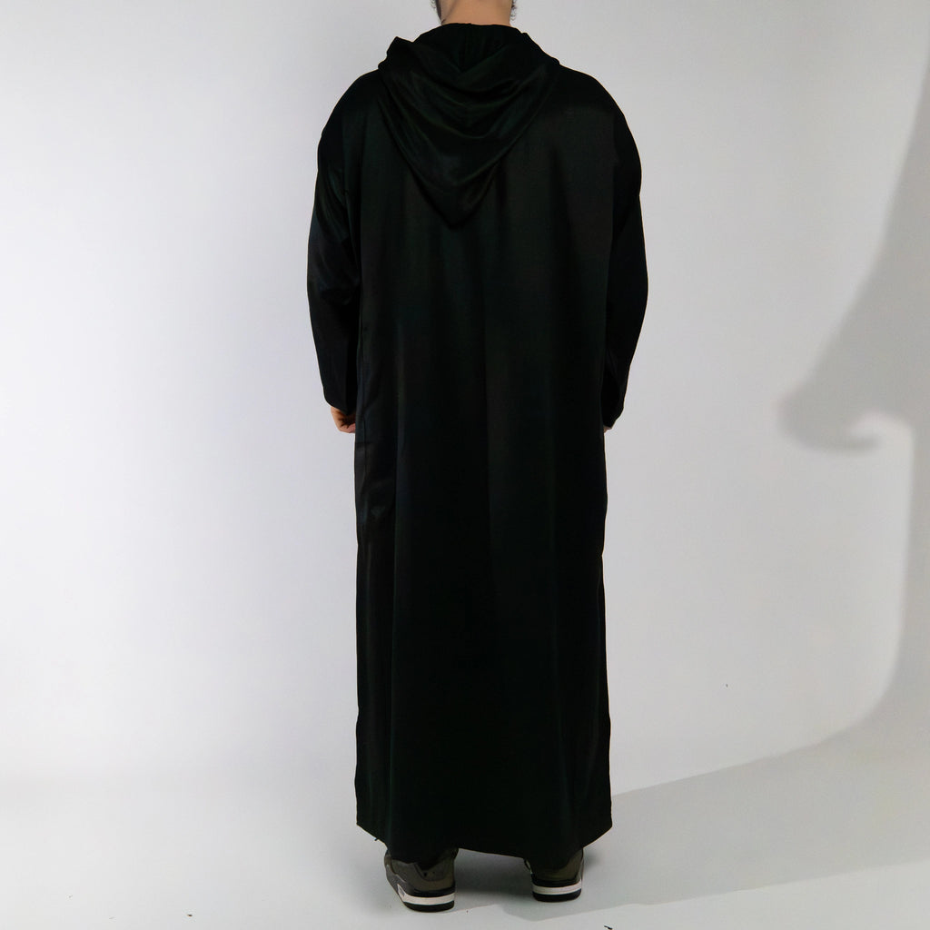 Moroccan hooded Djellaba thobe in Jet Black