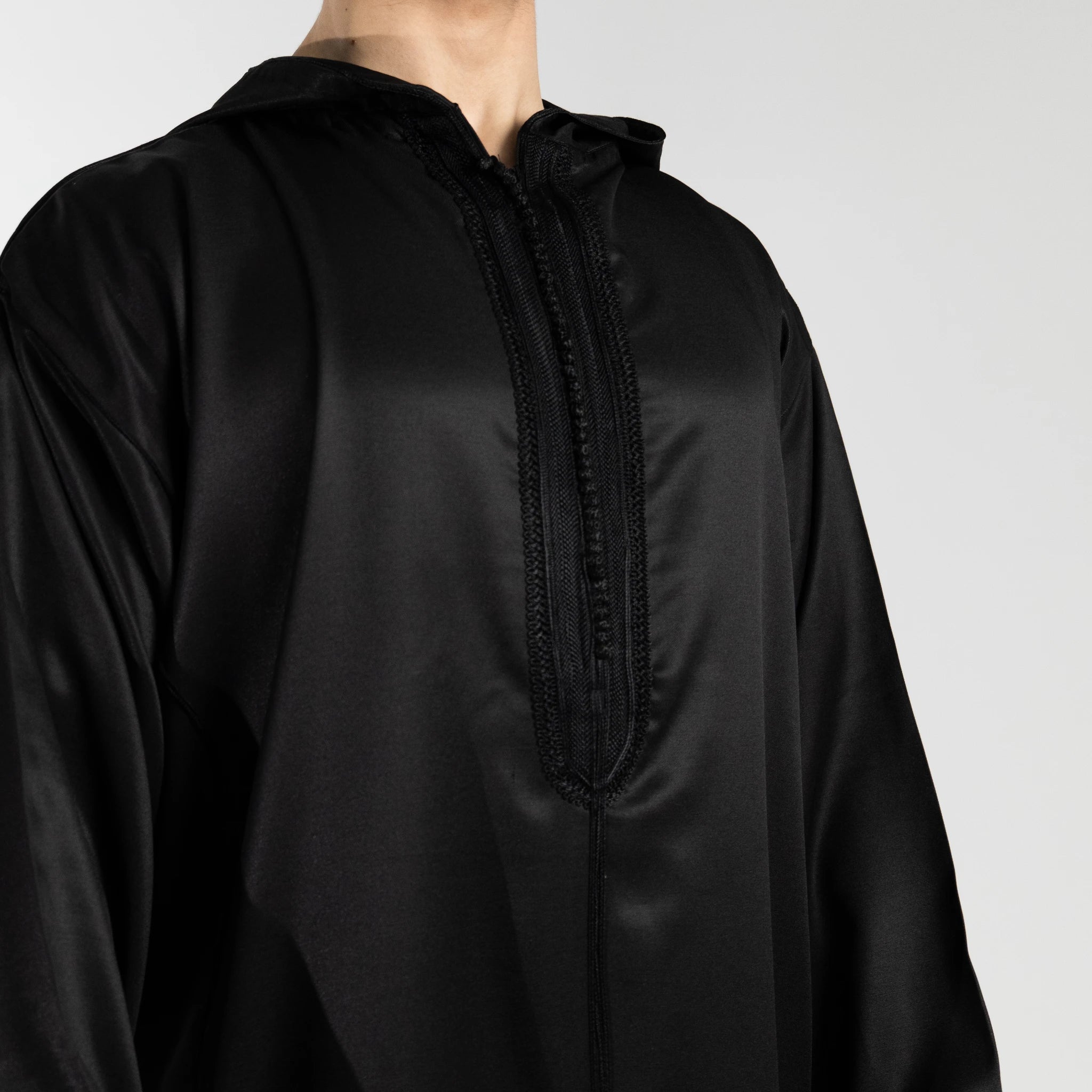 Moroccan hooded Djellaba thobe in Jet Black