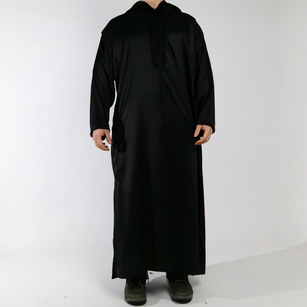 Moroccan hooded Djellaba thobe in Jet Black