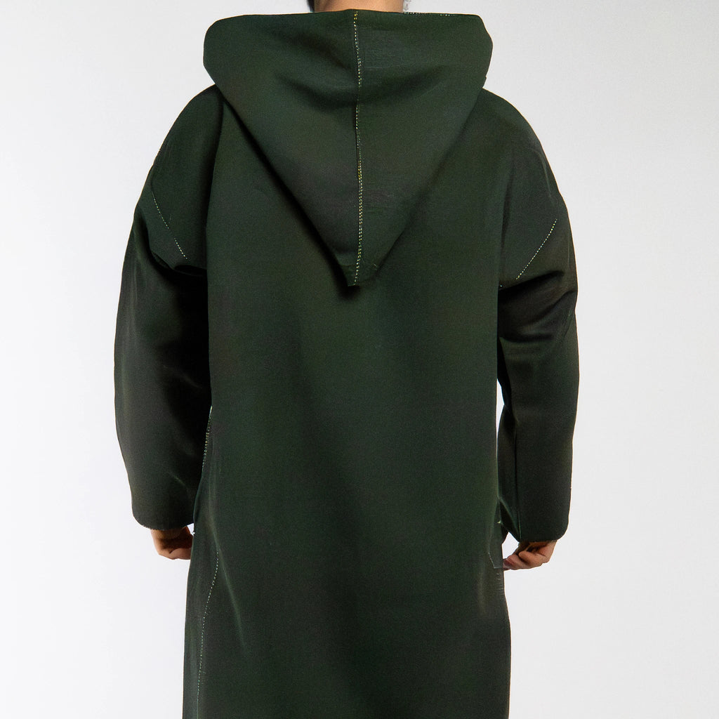 Hooded Winter Moroccan Djellaba Cloak in Nettle Green