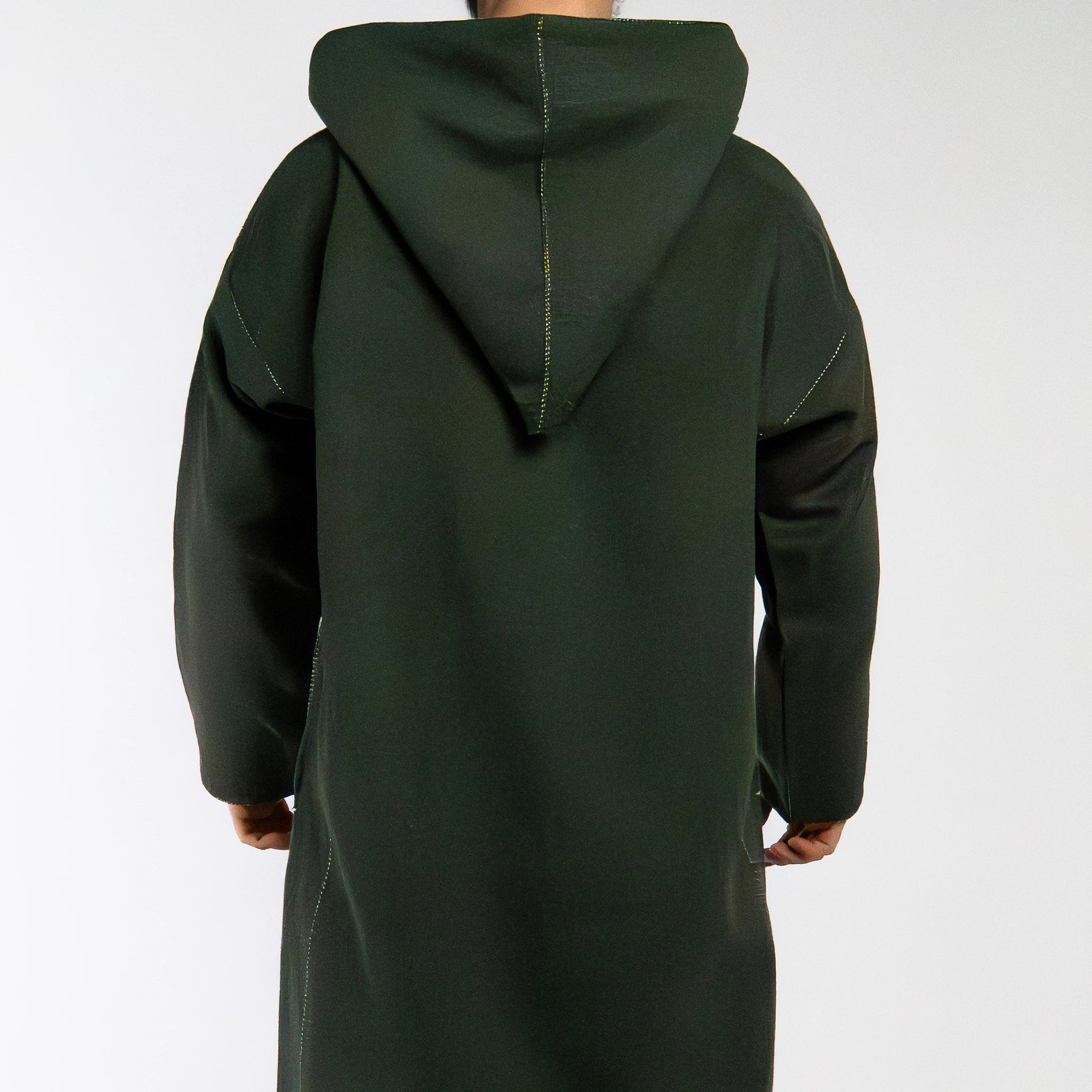 Hooded Winter Moroccan Djellaba Cloak in Nettle Green