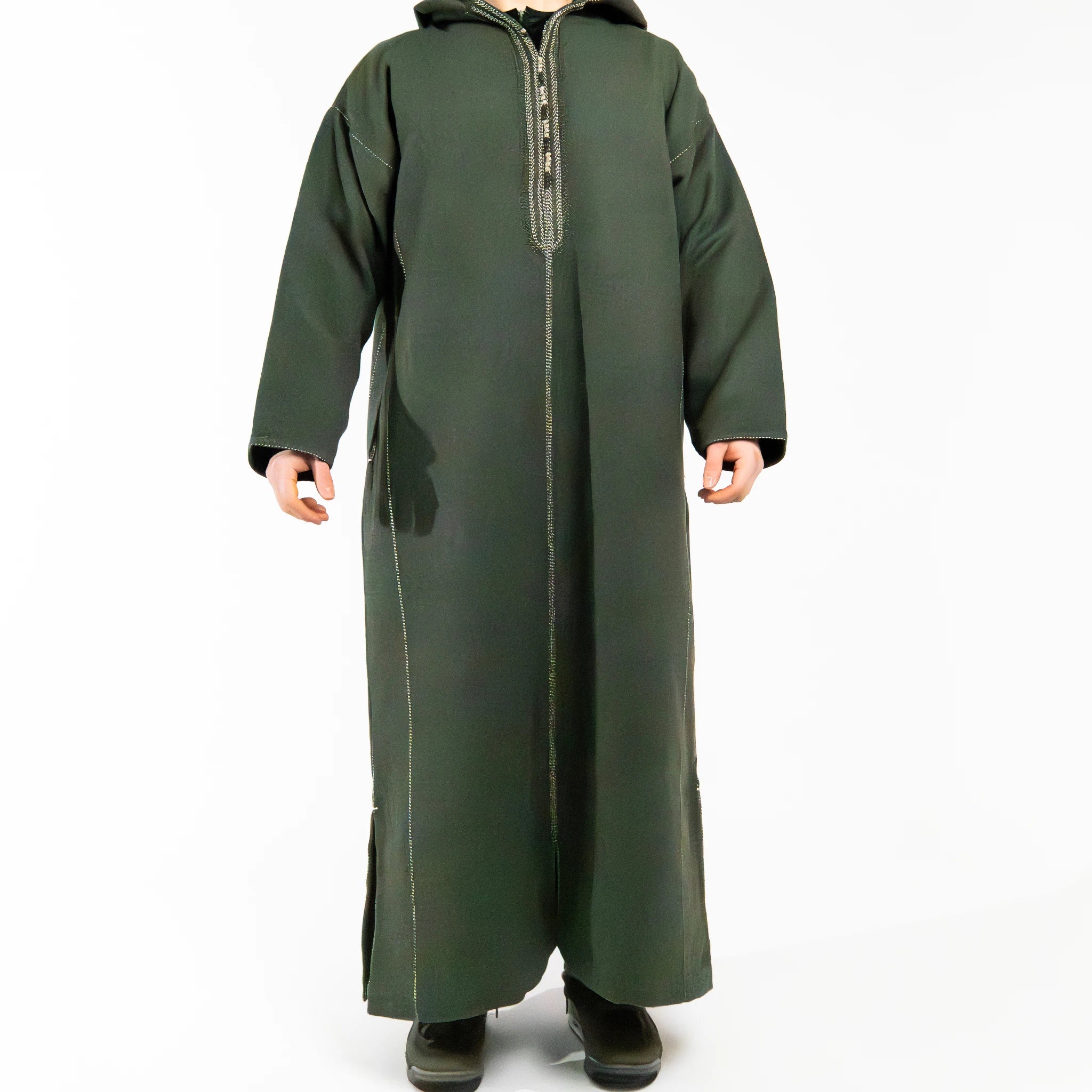 Hooded Winter Moroccan Djellaba Cloak in Nettle Green