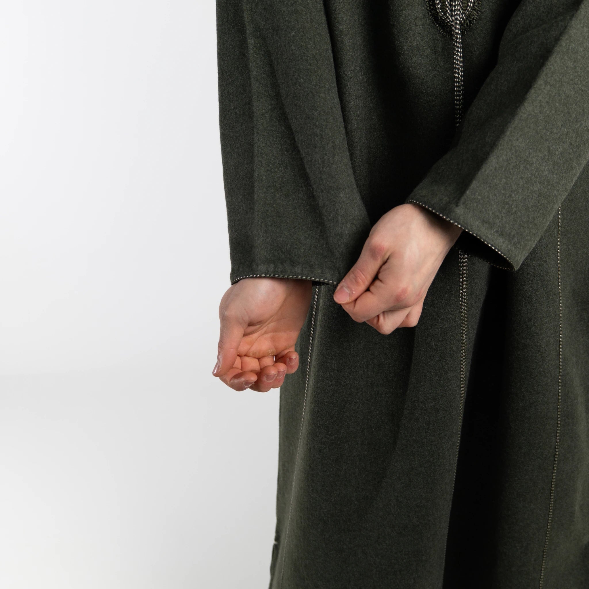 Hooded Winter Moroccan Djellaba Cloak in Nettle Green