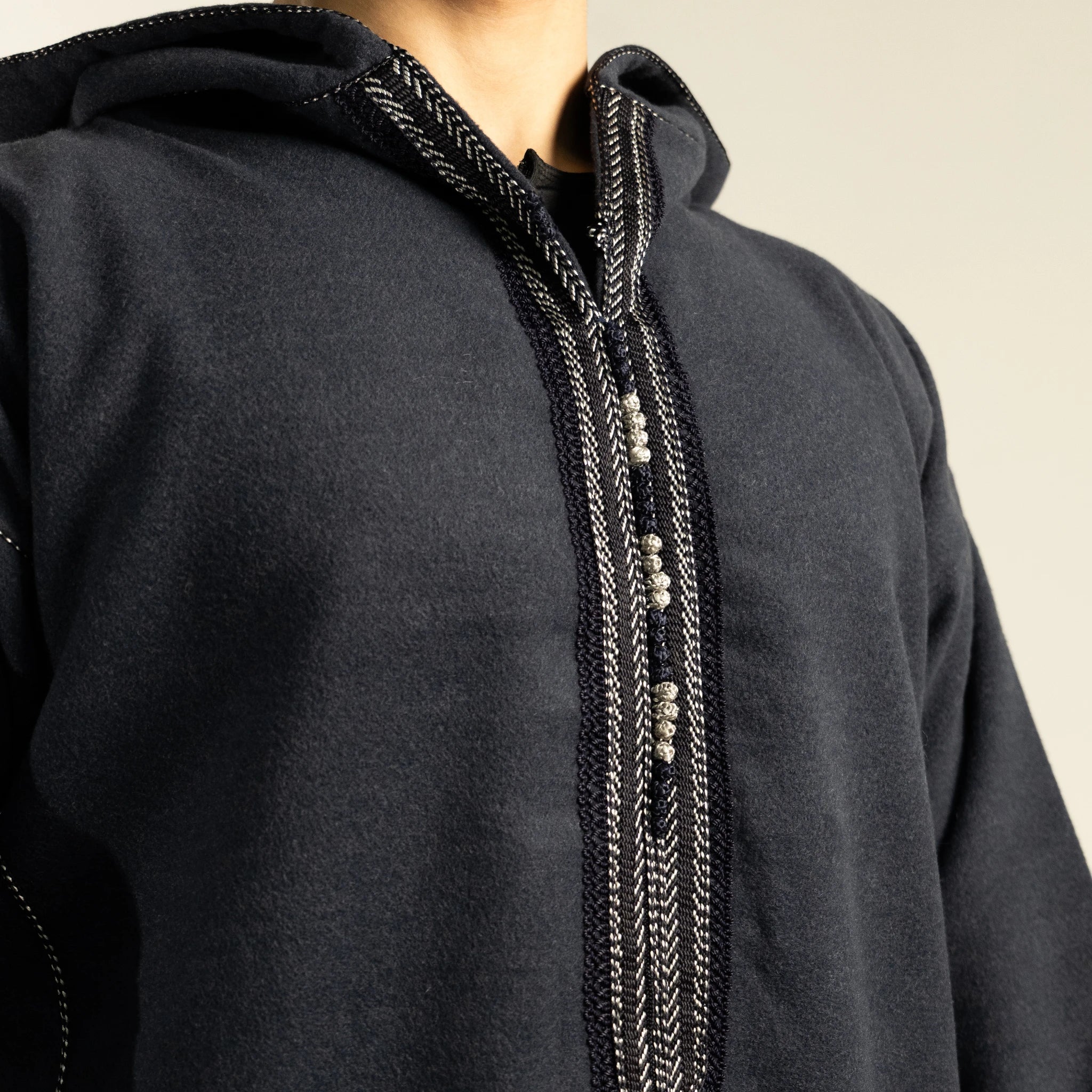 Hooded Winter Moroccan Djellaba Cloak in Charcoal Black